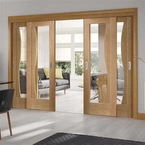 Pass Easi Four Sliding Doors And Frame Kit Emilia Oak Flush Door Stepped Panel Design