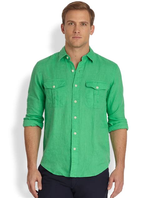 Polo Ralph Lauren Linen Military Workshirt In Green For Men Lyst