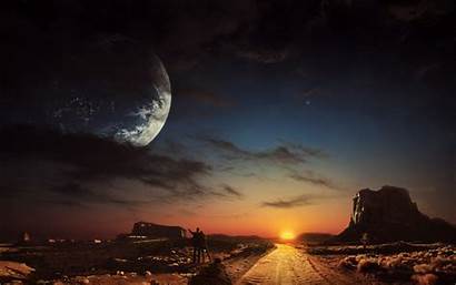 Planet Landscape Moon Artwork Space Sky Moonlight