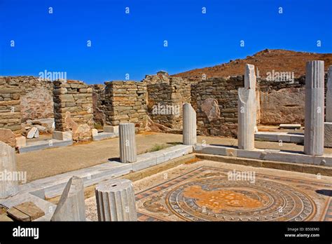 Mosaic Delos Archaeological Site Greek Cyclades Island Greece Stock
