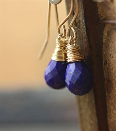 Items Similar To Deep Blue Lapis Lazuli Earrings Gold Earrings Pyrite