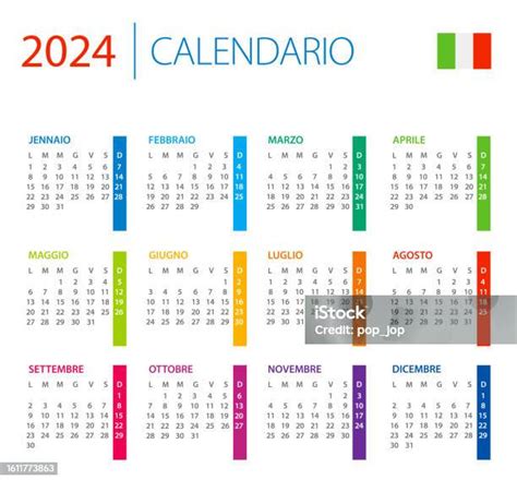 Calendar 2024 Italy Color Vector Illustration Italian Language Version