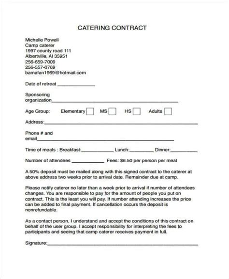 Free Printable Catering Contracts Printable World Holiday