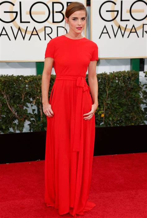 Emma Watson Wears Sexy Backless Red Dress To Golden Globe Awards 2014