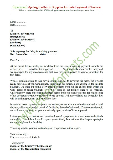 Project delay letter to client sample · i'm sorry to inform you that we are experiencing a delay in the insert project and have adjusted the timeline according . Apology Letter to Supplier for Late Payment of Invoice ...