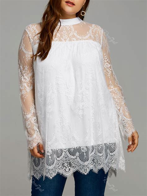 37 Off Plus Size Sheer Lace Scalloped Edge Blouse Rosegal