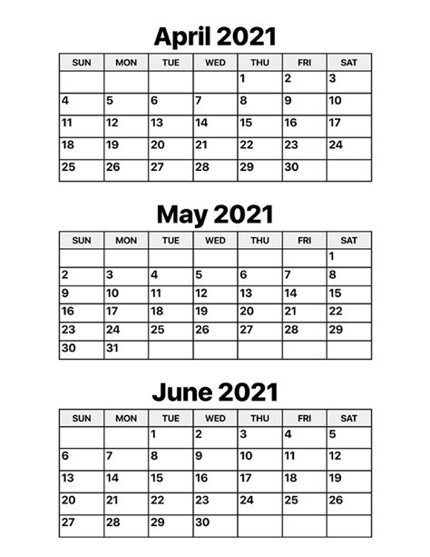 April May And June 2021 Calendar Calendar Options