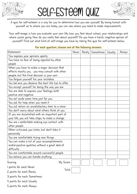 Free Printable Self Esteem Worksheets For Adults Printable Templates