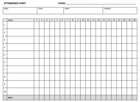 Printable Daycare Attendance Sheet Template