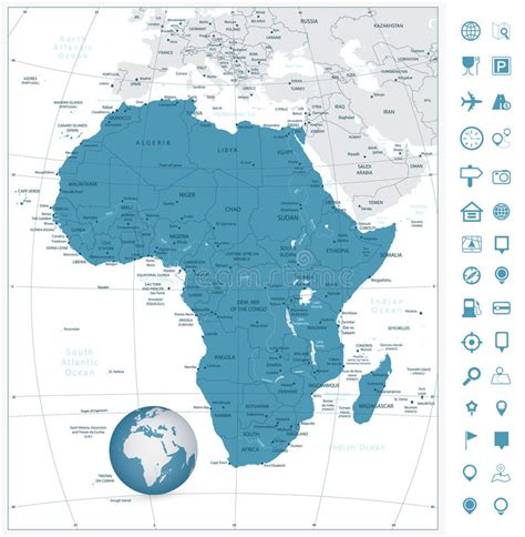 Africa Highly Detailed Map And Colored Map Pointers Stock Vector