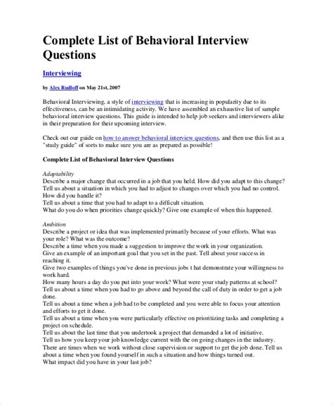 Free 7 Sample Interview Question Templates In Pdf