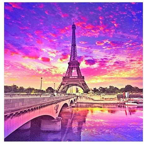 Pink Purple And Blue Sky Paris France Fotografía De Torre Eiffel