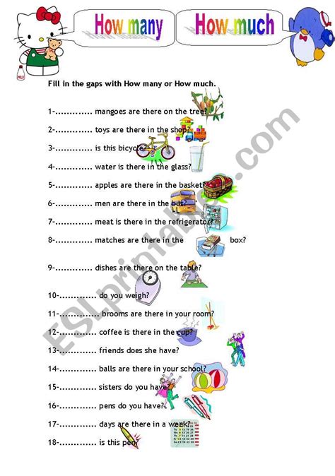 How Many, How Much (part 1) - ESL worksheet by nuno miguel