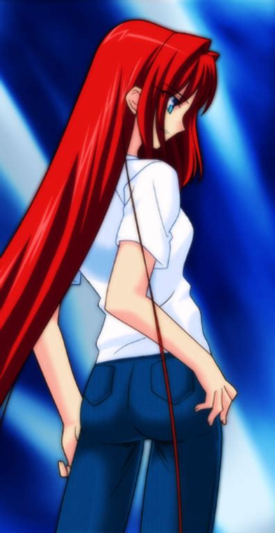 Safebooru 1girl Aozaki Aoko Blue Eyes Jeans Long Hair Redhead Solo 912583