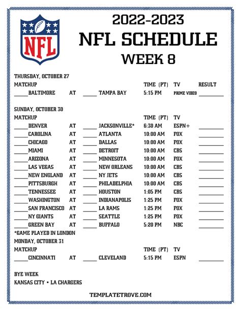 Printable 2022 2023 Nfl Schedule Week 8