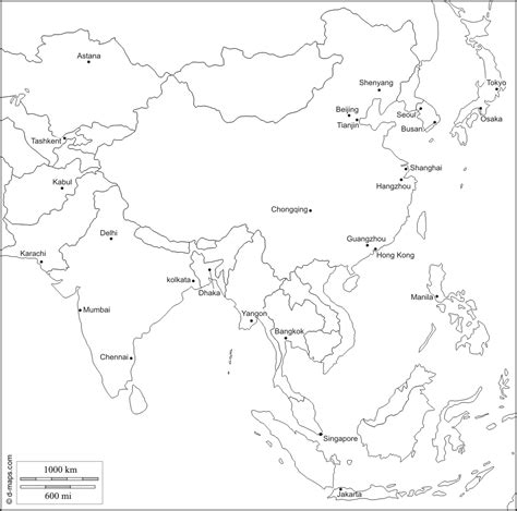 South Asia Map Black And White Sketch Coloring Page