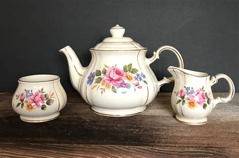 Sadler Tea Set Vintage Floral Tea Pot English Teapot Set Cream Etsy
