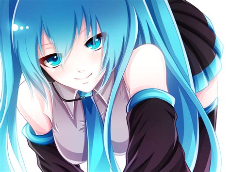 Wallpaper Hatsune Miku Simple Background Looking At Viewer Blue