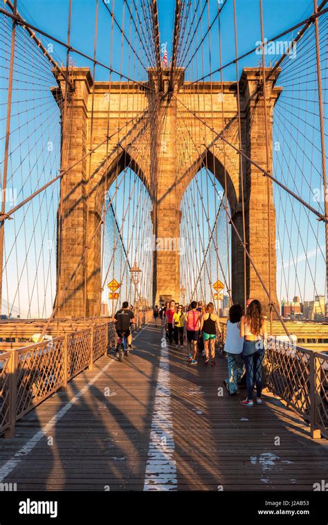 The Brooklyn Bridge At Sunset In New York Ny Stock Photo Alamy