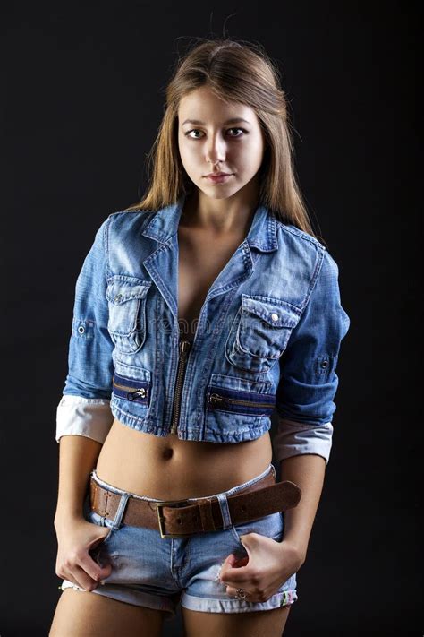 1027 Beautiful Girl Denim Shorts Jeans Jacket Stock Photos Free