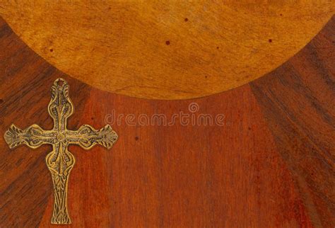 Bronze Retro Cross On Light And Dark Wood Background Stock Image