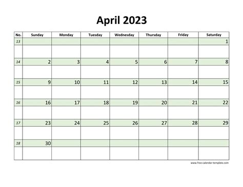 Free April 2023 Calendar Coloring On Each Day Horizontal Free