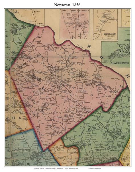 Newtown Connecticut 1856 Fairfield Co Old Map Custom
