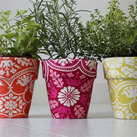 Tile Fabric Covered Plant Pots Handmade Flower Pots Flower Pots