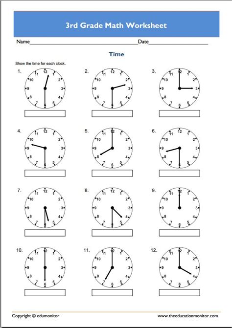 Free 3rd Grade Math Worksheets Edumonitor