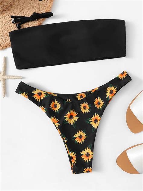 Bandeau Con Set De Bikini Cortado Alto Floral Al Azar Shein Es