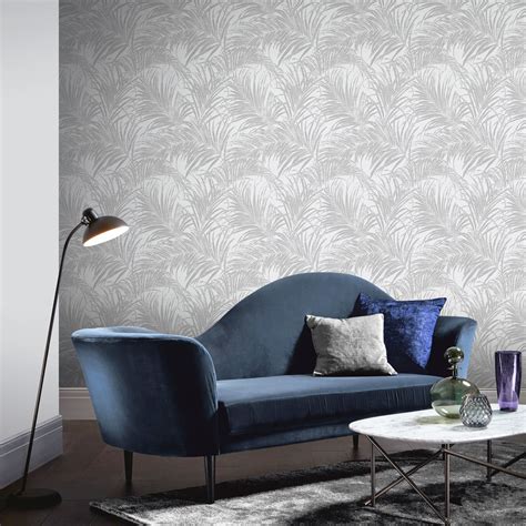 Arthouse Silver Wallpaper Metallic Floral Damask Trees Glitter Stripe