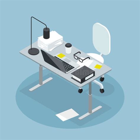 Isometric Office Workplace Vector Illustration Stock Vector