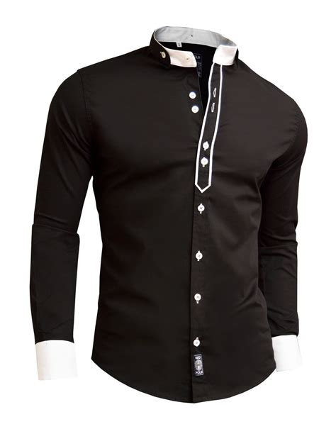 Designer Men Casual Formal Double Cuffs Grandad Band Collar Shirt