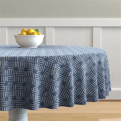 Round Tablecloth Geometric Texture Natural Wicket Press Woodblock