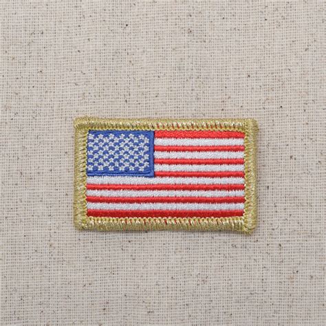 American Flag Gold Border Iron On Applique Embroidered Etsy