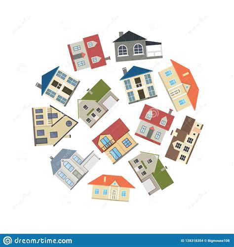 Cartoon Houses Exterior Round Design Template Ad. Vector ...