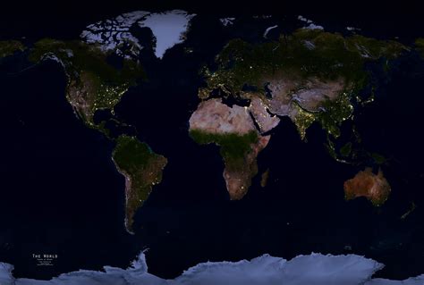 World Map At Night Nasa Satellite View Of City Lights