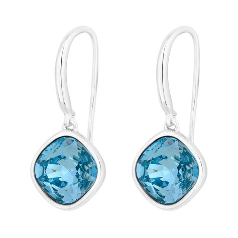 Simply Silver Sterling Silver 925 Blue Square Cushion Drop Earring
