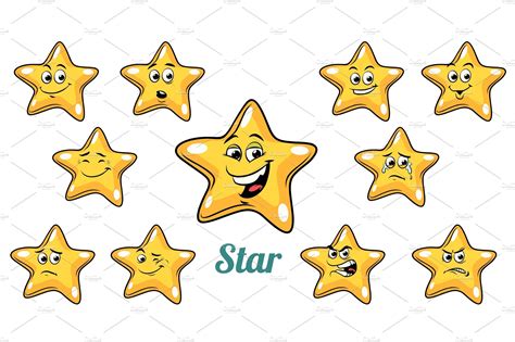 Gold Star Emotions Emoticons Set Isolated On White Background Pre