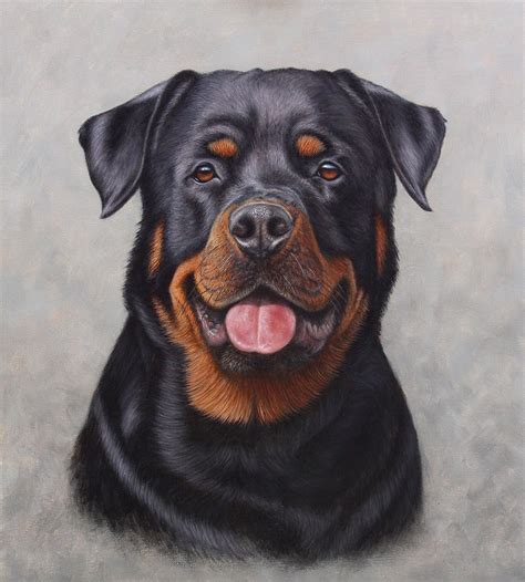 Rottweiler Painting Oil On Canvas Realistic And Detailed Dog