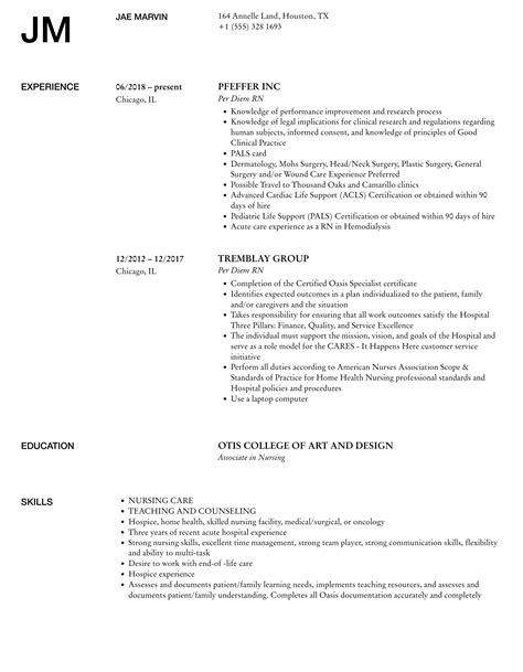 Per Diem RN Resume Samples | Velvet Jobs
