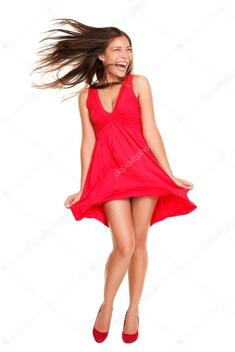 Beautiful Woman Happy Screaming In Red Dress — Stock Photo