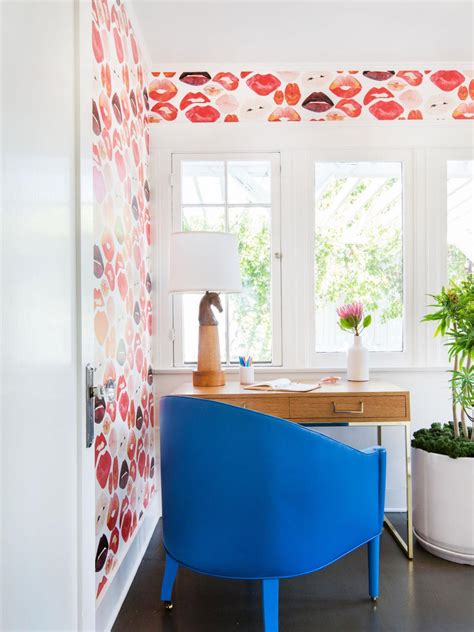 Eclectic Home Office With Blue Desk Chair Hgtv
