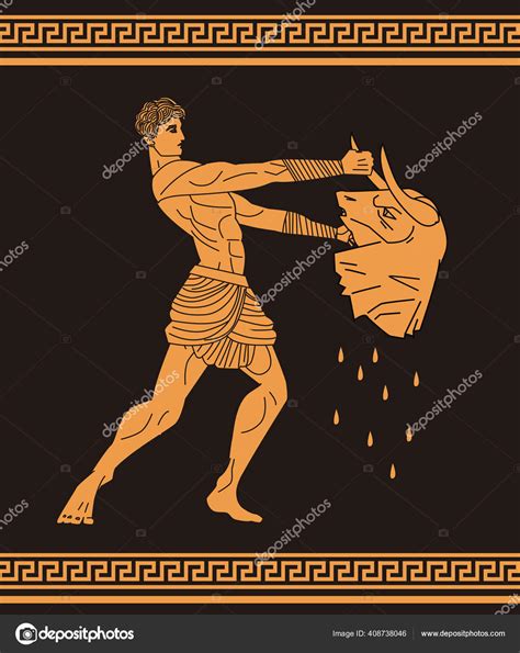 Theseus Minotaur Head Greek Mythology Tale Stock Vector Image By
