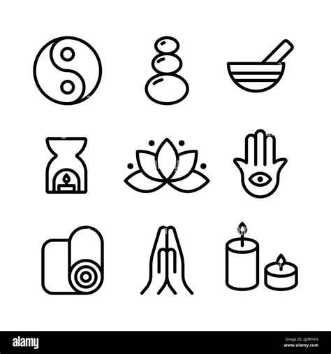 Meditation Icon Set Black Outline Symbols Concept Of Zen Calm Yoga