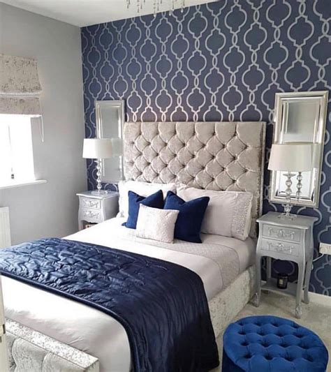 All the bedroom design ideas you'll ever need. WM6549301 GEOMETRIC TRELLIS Navy Blue Gold Wallpaper (With ...