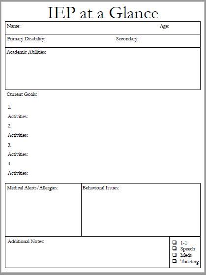 Iep At A Glance Free Printable Free Printable Templates