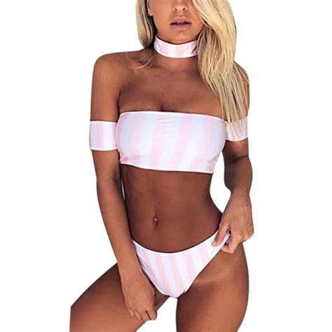 Buy Summer Sexy Womens Striped Bandage Bikini Set