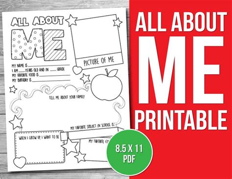 All About Me Printable Coloring Activity Kids Classroom Etsy