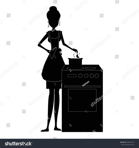 Black Silhouette Woman Cooking Kitchen Vector Stock Vector Royalty Free Shutterstock